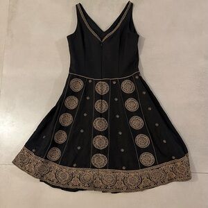 Vintage Yves Cassette Depeche Mode Boho Black and Tan Embroidered Dress